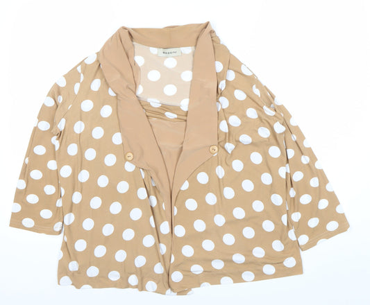 Bassini Women’s Beige Polka Dot Wrap Blouse Size 16 3/4 Sleeve Cowl Neck