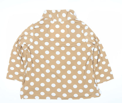 Bassini Women’s Beige Polka Dot Wrap Blouse Size 16 3/4 Sleeve Cowl Neck