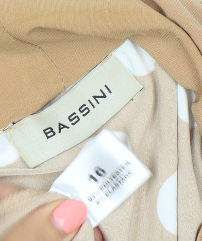 Bassini Women’s Beige Polka Dot Wrap Blouse Size 16 3/4 Sleeve Cowl Neck