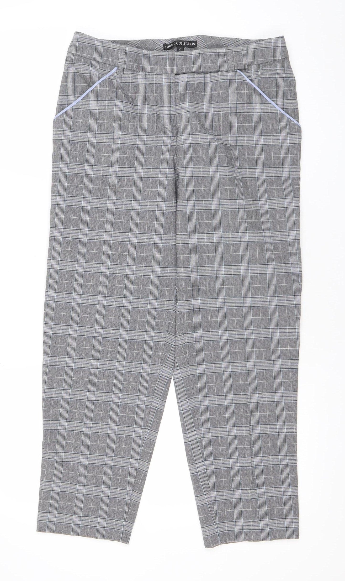 Marks and Spencer Women Grey Check Regular Fit Straight Trousers Size 10