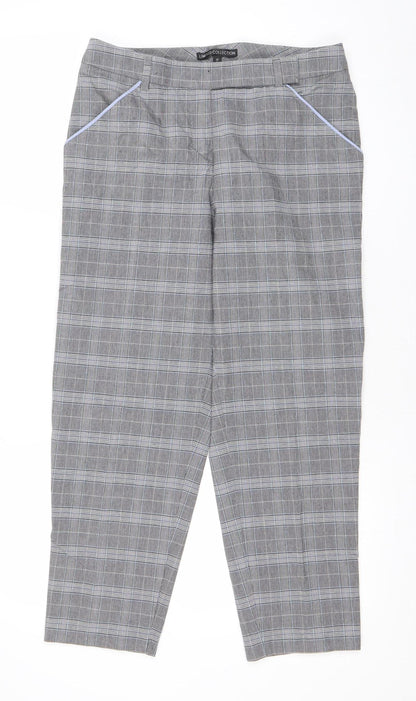 Marks and Spencer Women Grey Check Regular Fit Straight Trousers Size 10