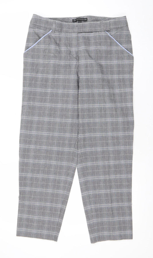 Marks and Spencer Women Grey Check Regular Fit Straight Trousers Size 10