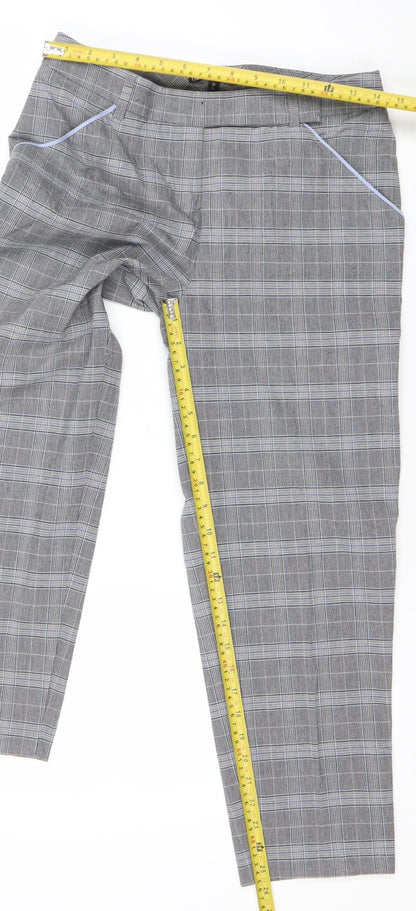 Marks and Spencer Women Grey Check Regular Fit Straight Trousers Size 10
