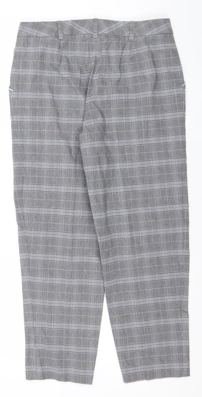 Marks and Spencer Women Grey Check Regular Fit Straight Trousers Size 10