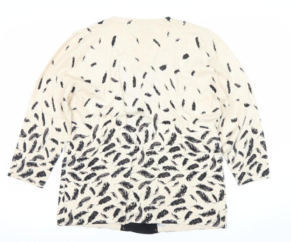 Just Elegance Womens Beige Feather Print Cardigan L 3/4 Sleeve