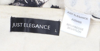 Just Elegance Womens Beige Feather Print Cardigan L 3/4 Sleeve