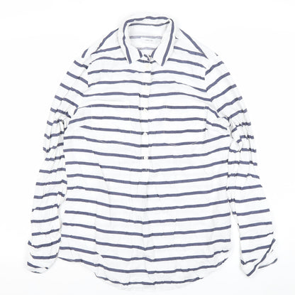 Skovde Women’s White Blue Striped Linen Viscose Button-Up Shirt S