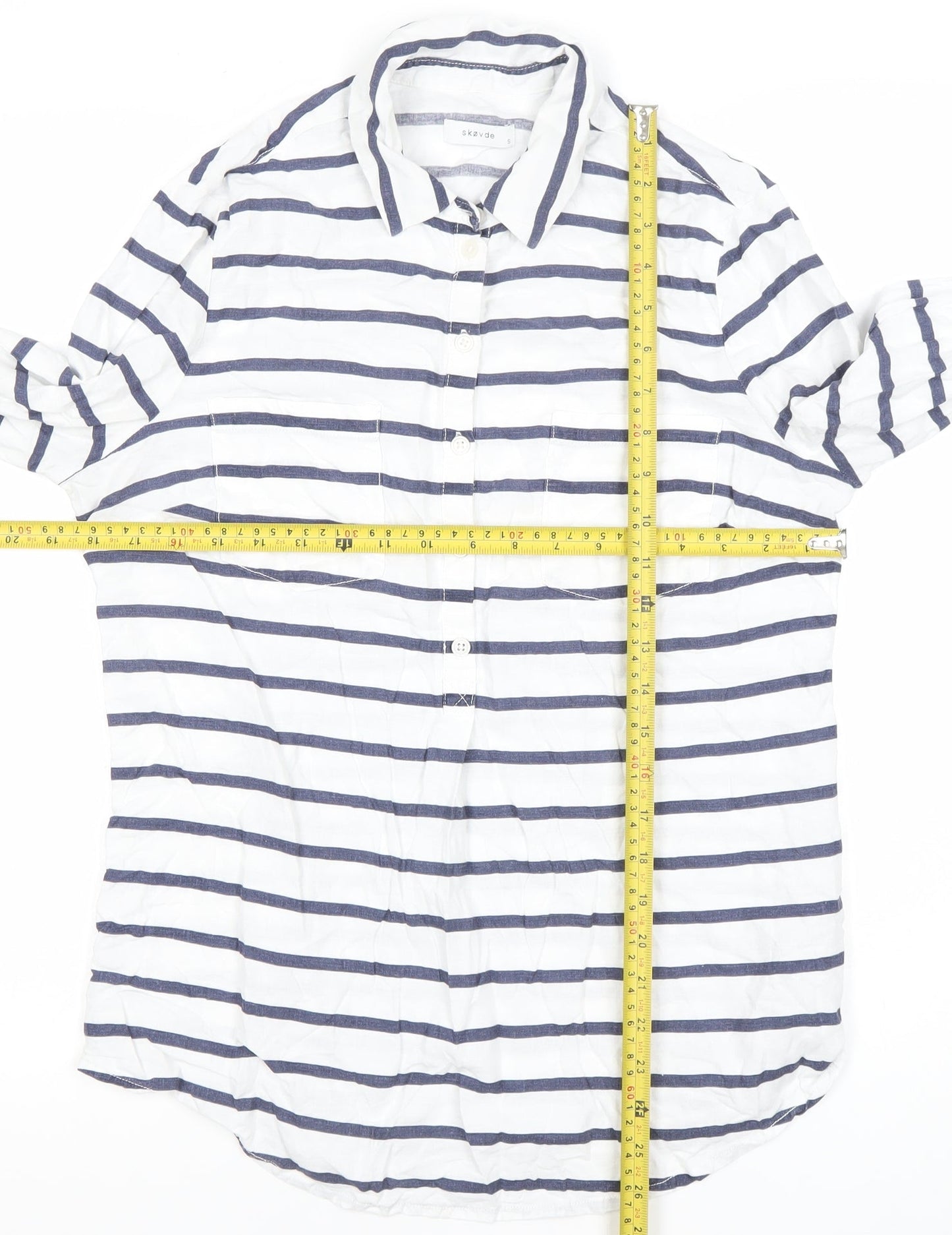 Skovde Women’s White Blue Striped Linen Viscose Button-Up Shirt S