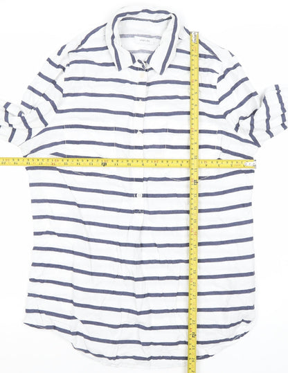 Skovde Women’s White Blue Striped Linen Viscose Button-Up Shirt S