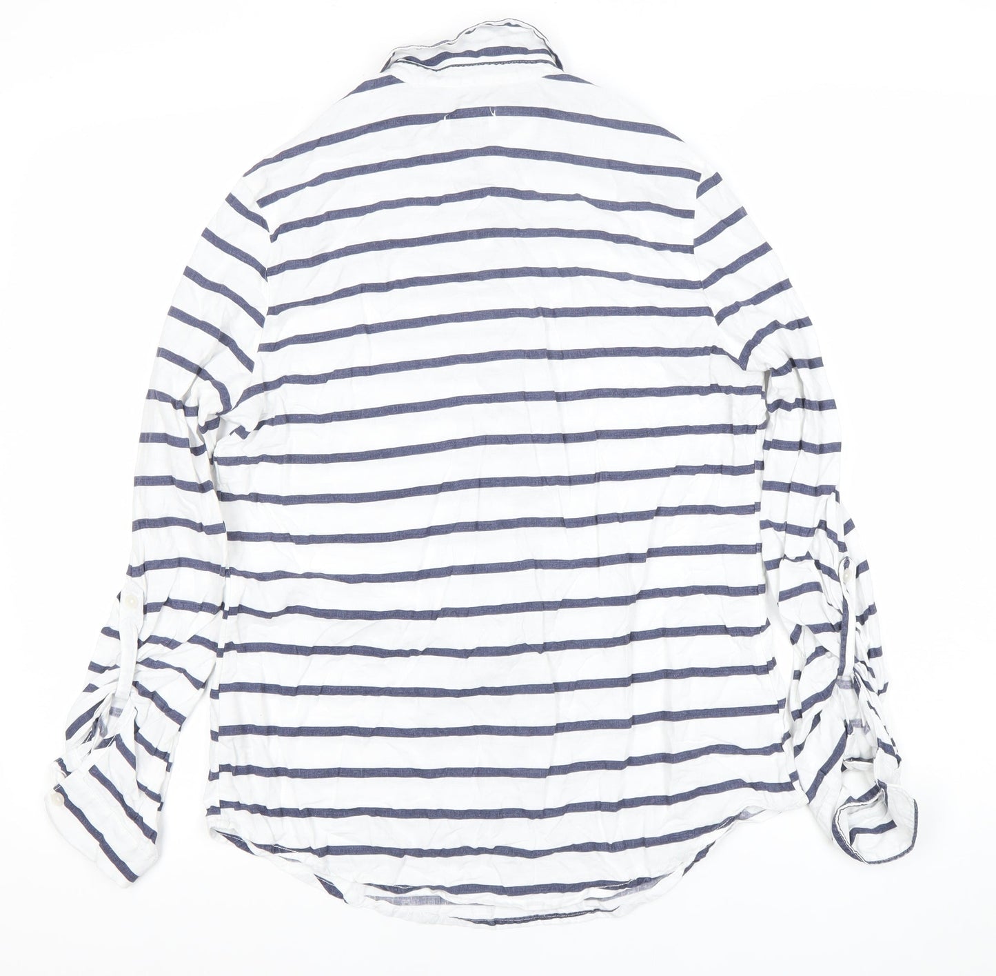 Skovde Women’s White Blue Striped Linen Viscose Button-Up Shirt S