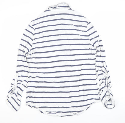 Skovde Women’s White Blue Striped Linen Viscose Button-Up Shirt S