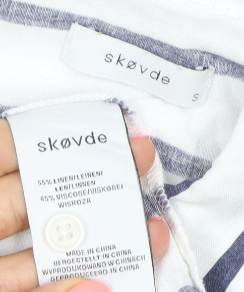 Skovde Women’s White Blue Striped Linen Viscose Button-Up Shirt S