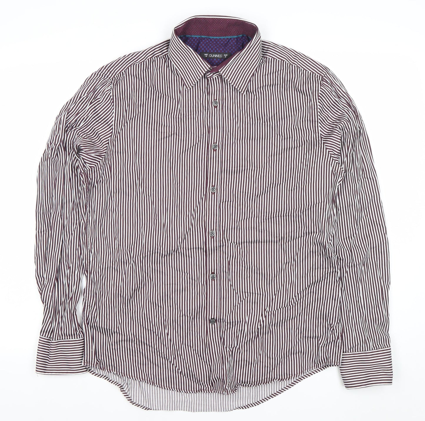 Dunnes Men’s Brown Striped Cotton Dress Shirt M Regular Long Sleeve