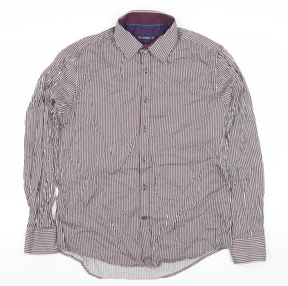 Dunnes Men’s Brown Striped Cotton Dress Shirt M Regular Long Sleeve