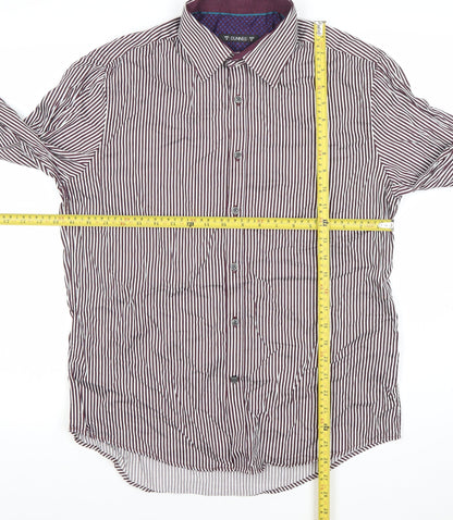 Dunnes Men’s Brown Striped Cotton Dress Shirt M Regular Long Sleeve