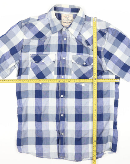 Dunnes Mens Blue Check Slim Fit Short Sleeve Button-Up Shirt M