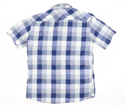 Dunnes Mens Blue Check Slim Fit Short Sleeve Button-Up Shirt M