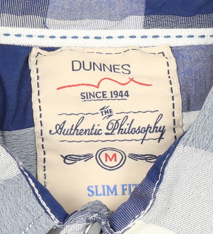 Dunnes Mens Blue Check Slim Fit Short Sleeve Button-Up Shirt M