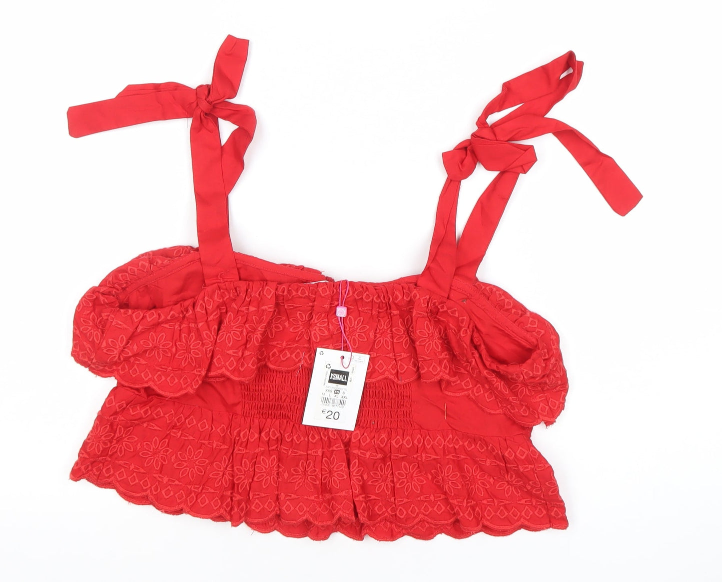 Savida Women’s Red Cropped Embroidered Cotton Blouse Size 8