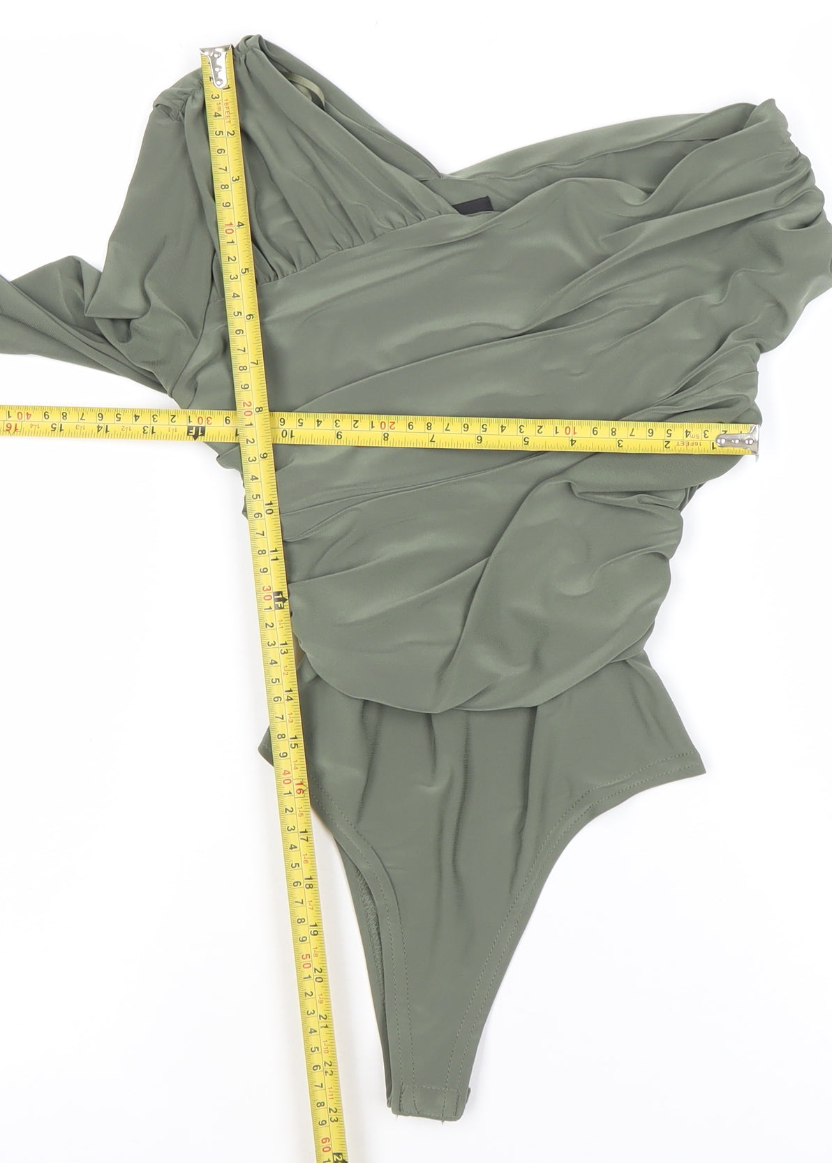 River Island Womens Green Size 6 One Shoulder Long Sleeve Ruched Bodysuit