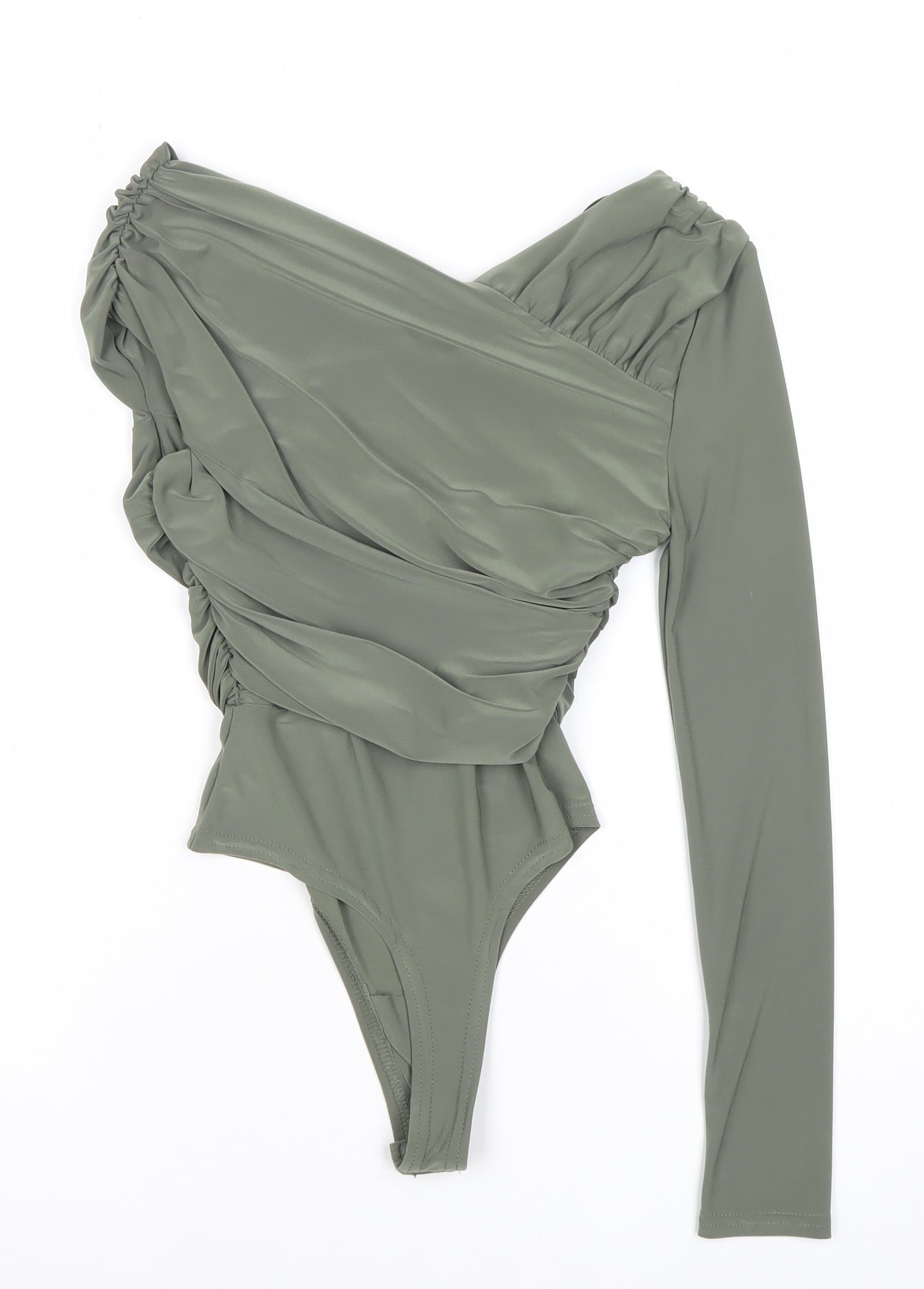 River Island Womens Green Size 6 One Shoulder Long Sleeve Ruched Bodysuit