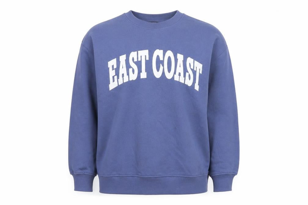 Front view of Dunnes Women Blue Pullover Sweatshirt L East Coast Graphic Cotton Blend