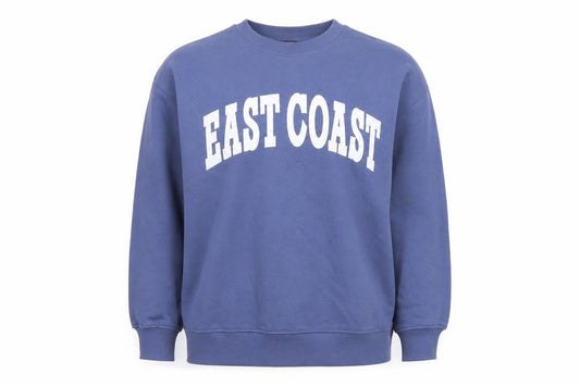Front view of Dunnes Women Blue Pullover Sweatshirt L East Coast Graphic Cotton Blend