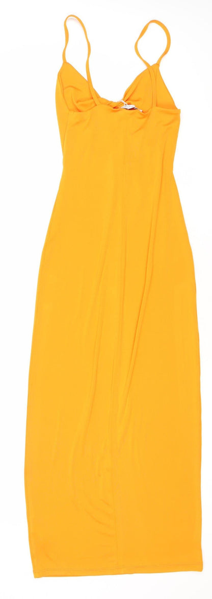 Zara Women’s Orange Midi Slip Dress Size 8 Sleeveless V-Neck Stretch