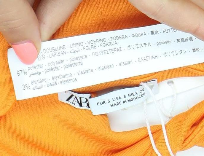 Zara Women’s Orange Midi Slip Dress Size 8 Sleeveless V-Neck Stretch
