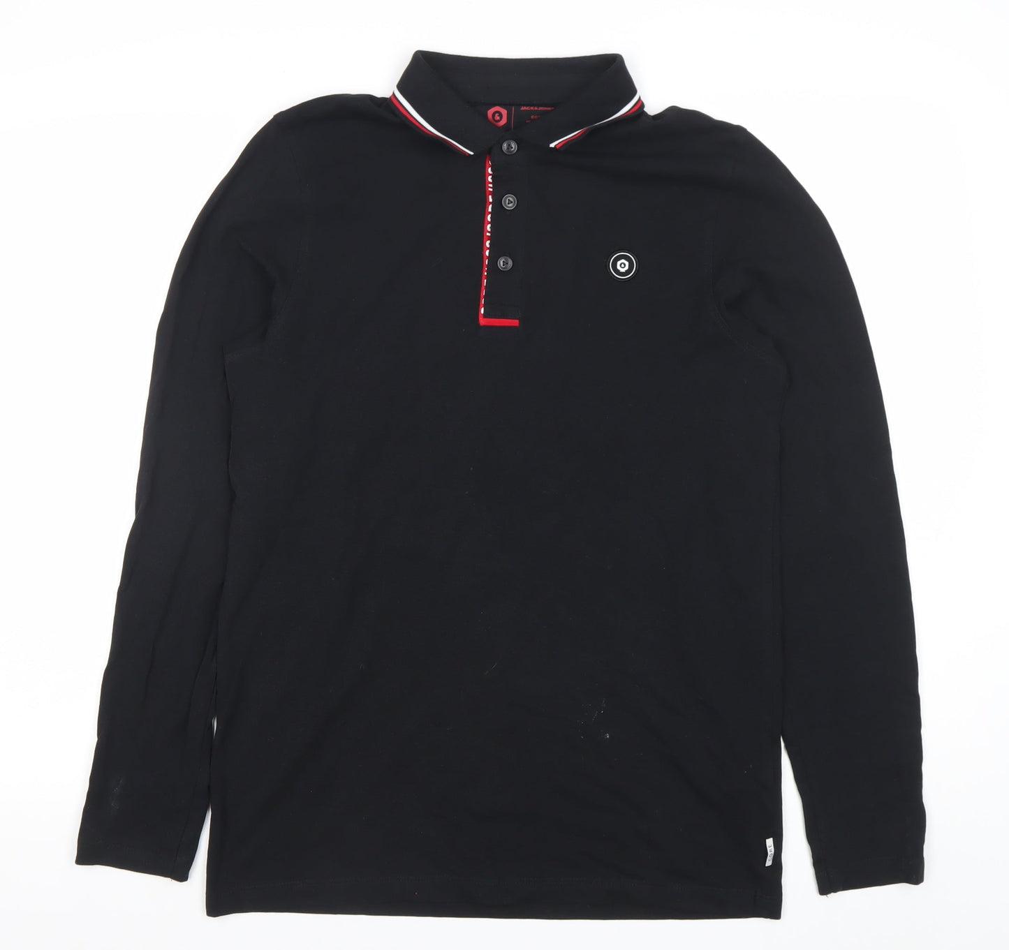 Jack & Jones Men’s Black Long Sleeve Polo Shirt Size M Cotton