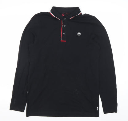 Jack & Jones Men’s Black Long Sleeve Polo Shirt Size M Cotton