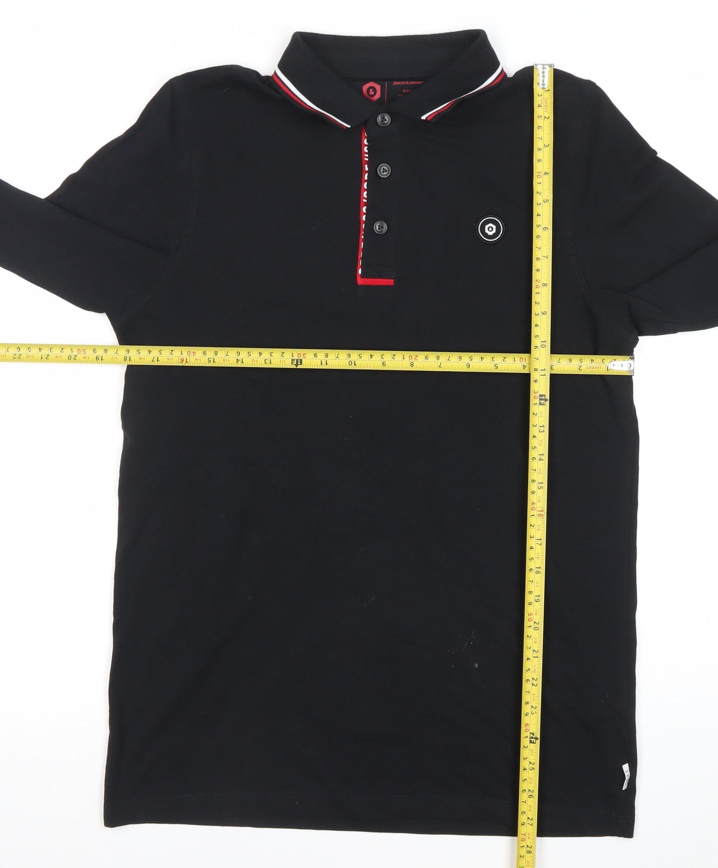 Jack & Jones Men’s Black Long Sleeve Polo Shirt Size M Cotton