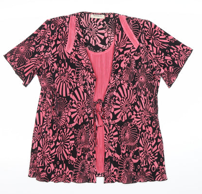 Bassini Womens Pink Black Geometric Tunic Blouse Size 16