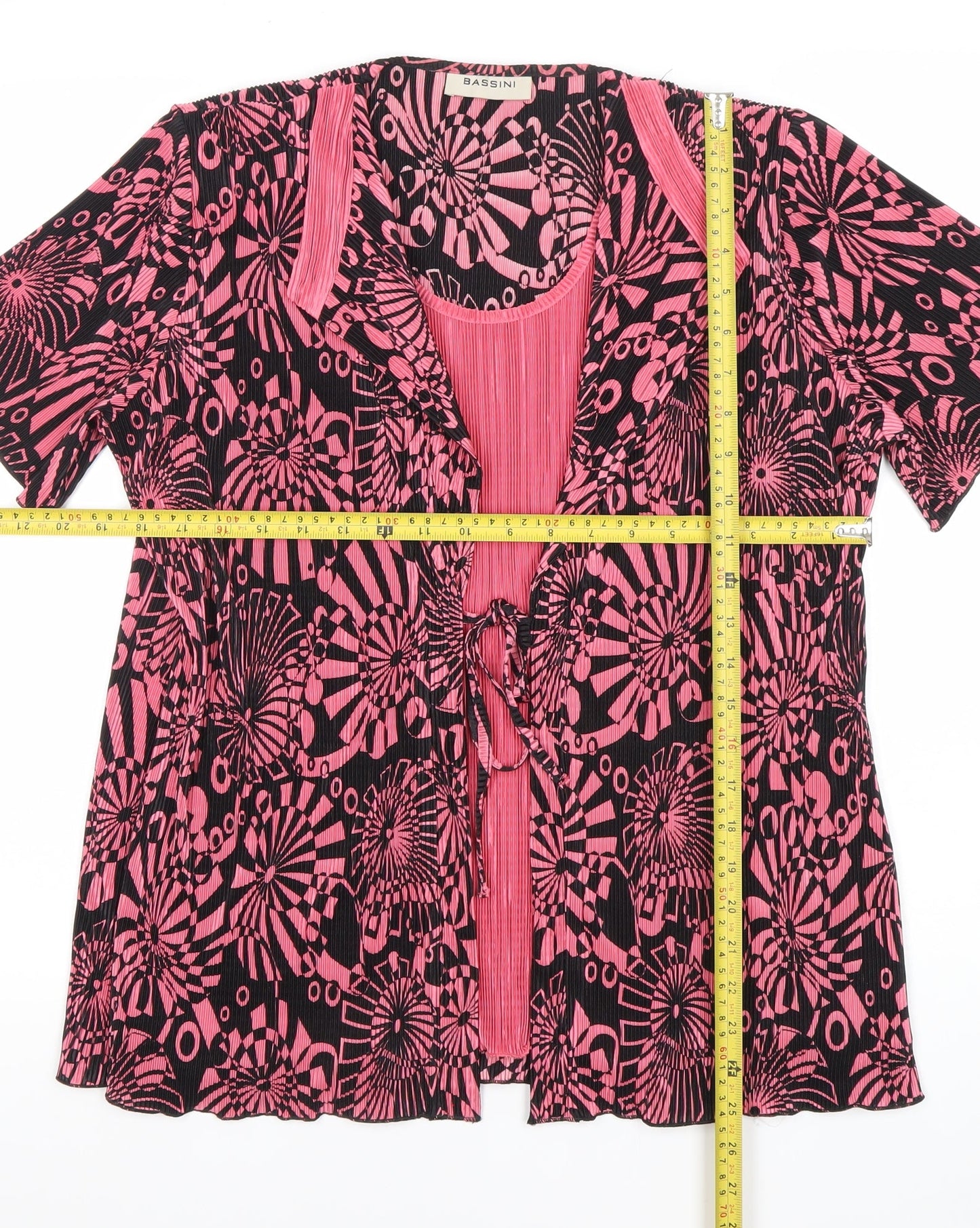 Bassini Womens Pink Black Geometric Tunic Blouse Size 16