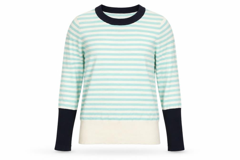 Front view of Gallery women’s multicoloured stripe jumper, size M