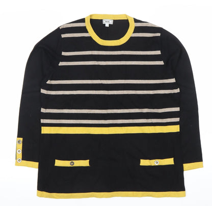 Text. Womens L Black Yellow Striped Pullover Knit Jumper
