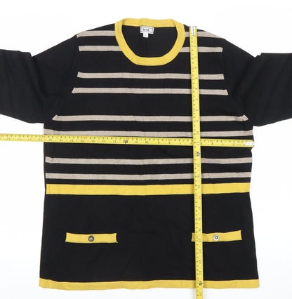 Text. Womens L Black Yellow Striped Pullover Knit Jumper