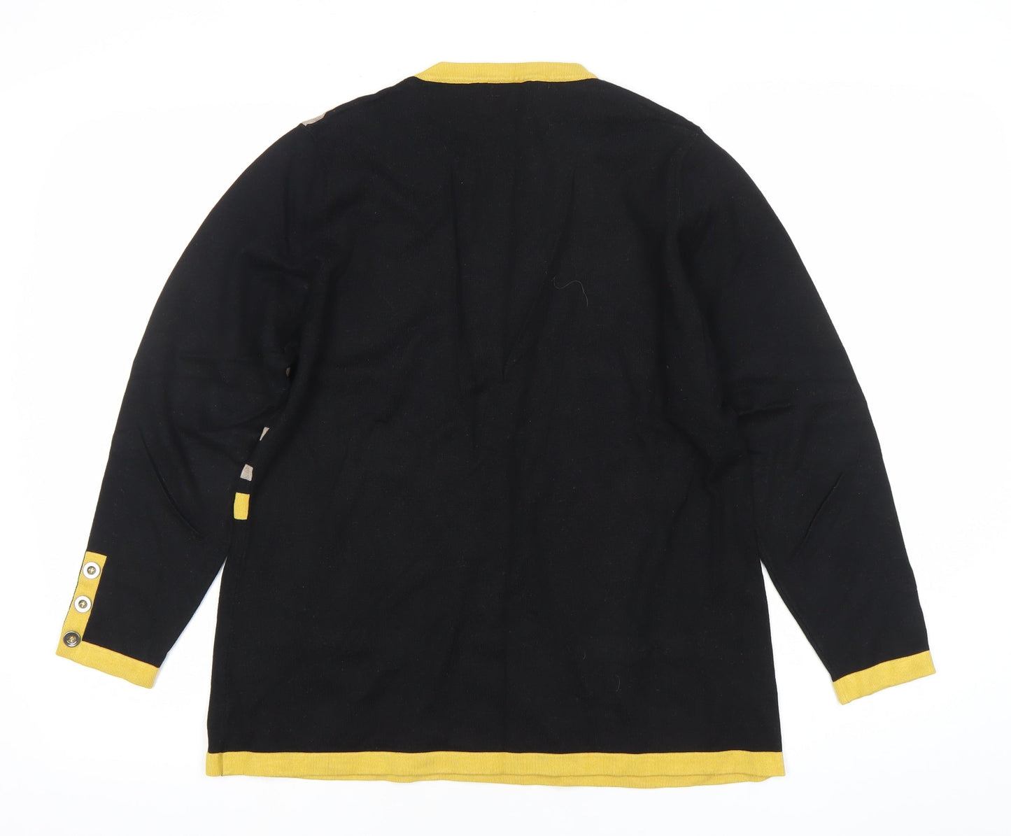 Text. Womens L Black Yellow Striped Pullover Knit Jumper
