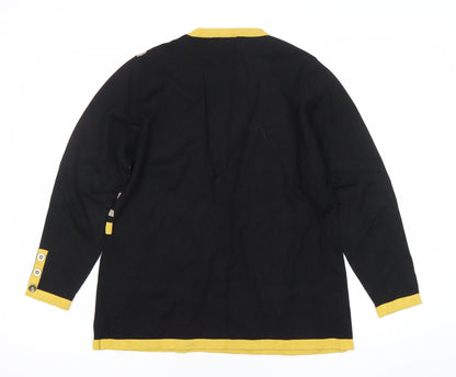 Text. Womens L Black Yellow Striped Pullover Knit Jumper