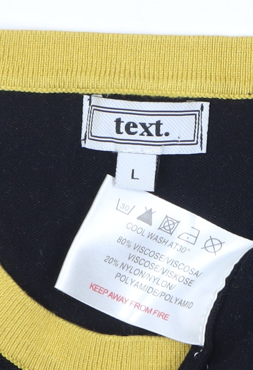 Text. Womens L Black Yellow Striped Pullover Knit Jumper