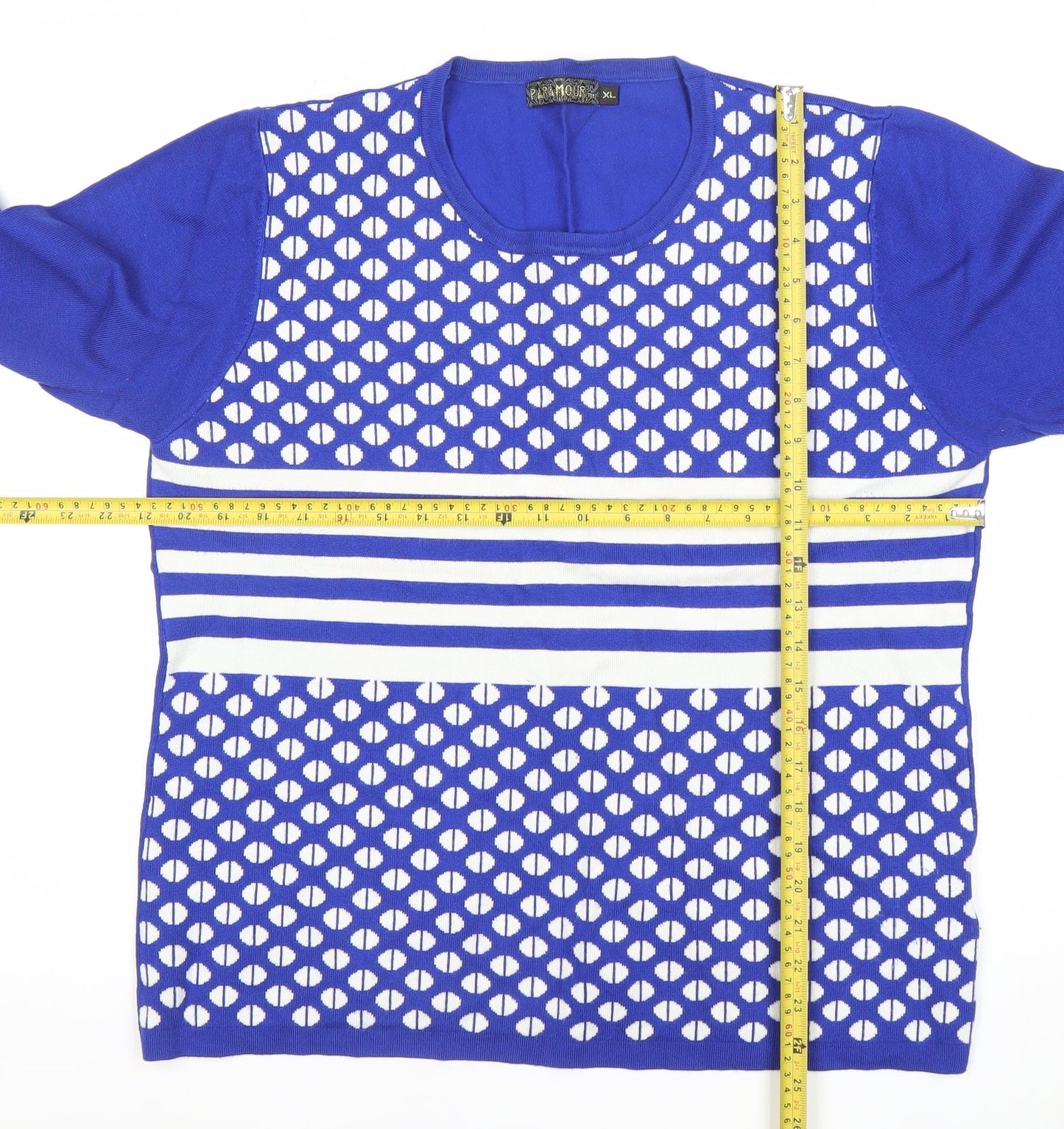 Paramour Womens Blue XL Pullover Jumper Geometric Knit Long Sleeve