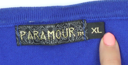 Paramour Womens Blue XL Pullover Jumper Geometric Knit Long Sleeve