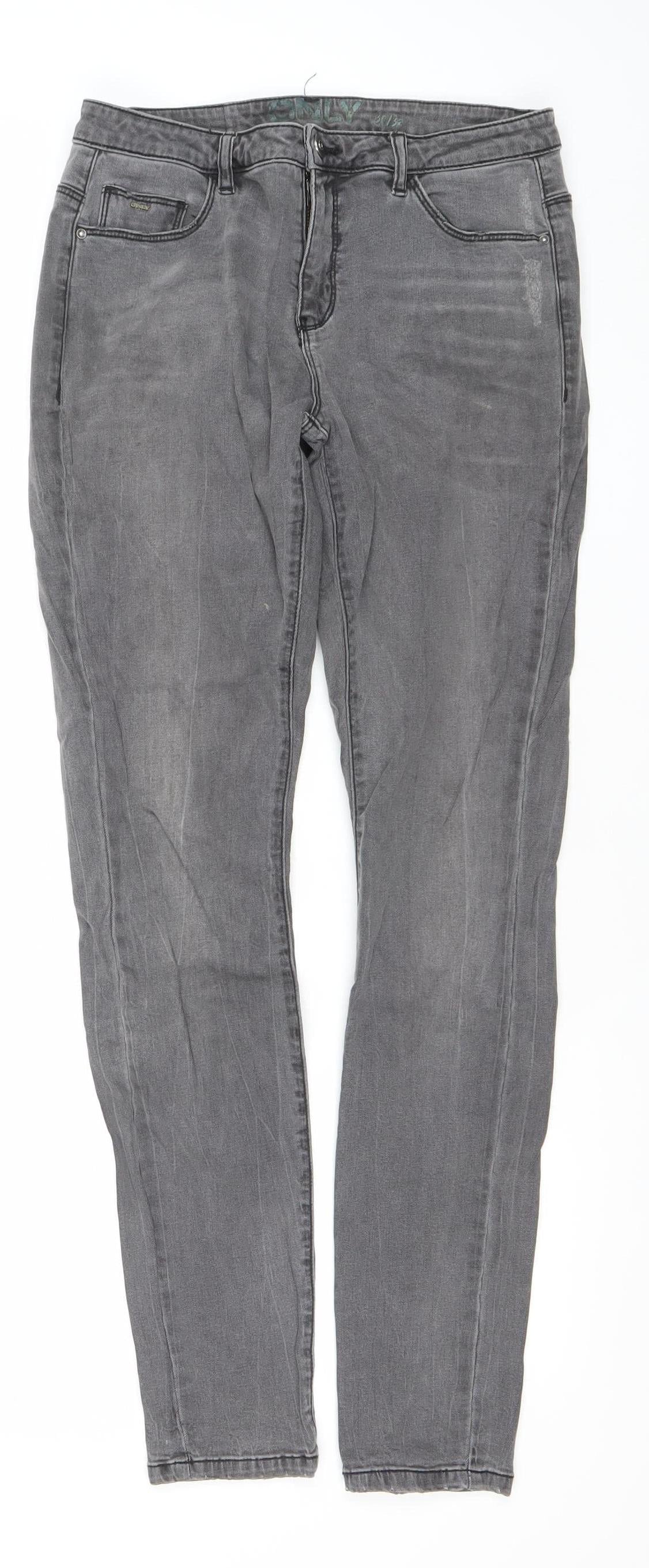 ONLY Women Grey Skinny Slim Jeans Size 12 Cotton Blend