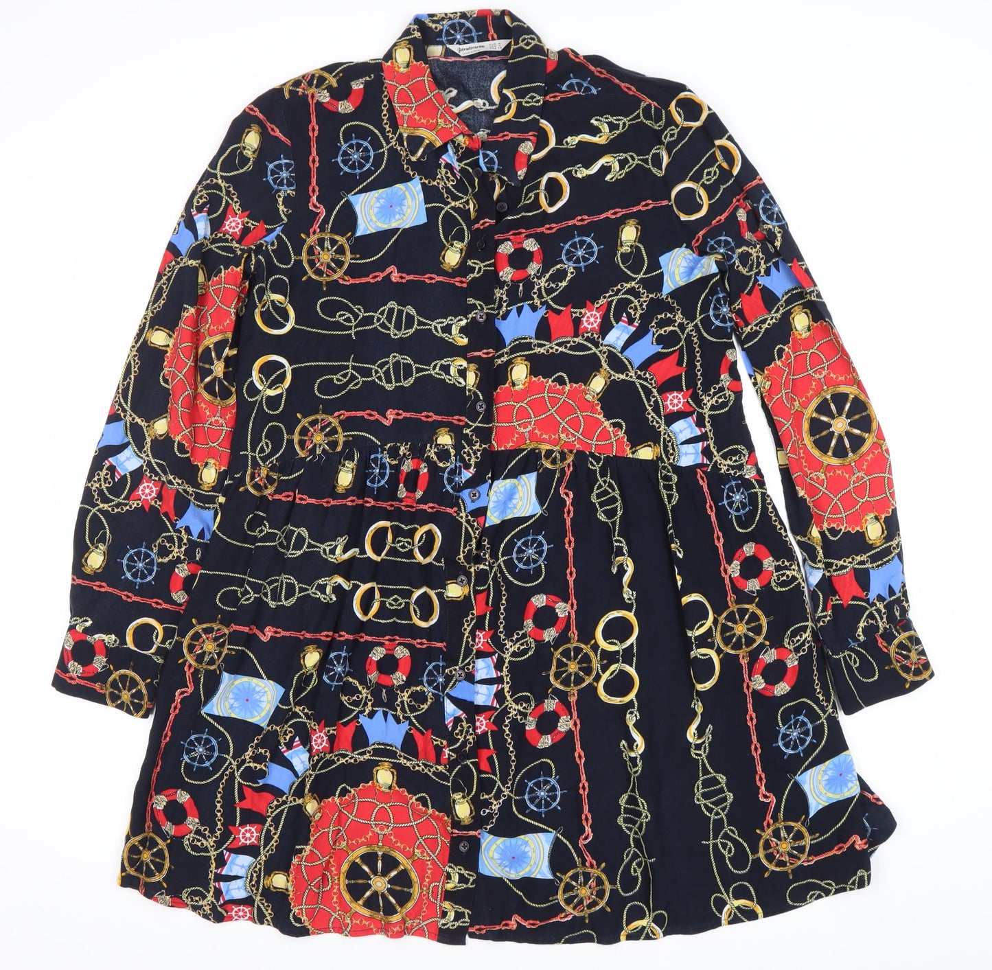 Stradivarius Women’s Multicoloured Nautical Shirt Dress Size 10