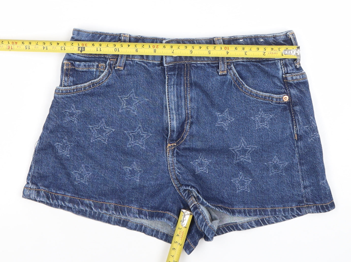 H&M Girls Blue Denim Star Print Cut-Off Shorts Age 11Y 146cm