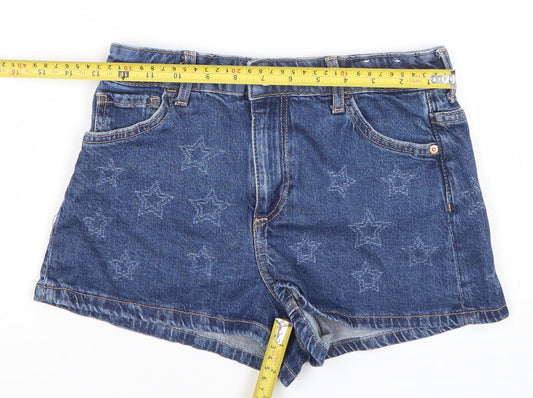 H&M Girls Blue Denim Star Print Cut-Off Shorts Age 11Y 146cm