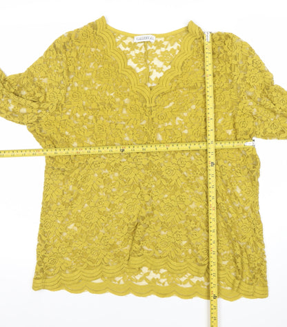Gallery Womens Yellow Lace Tunic Blouse XL V-Neck 3/4 Sleeve
