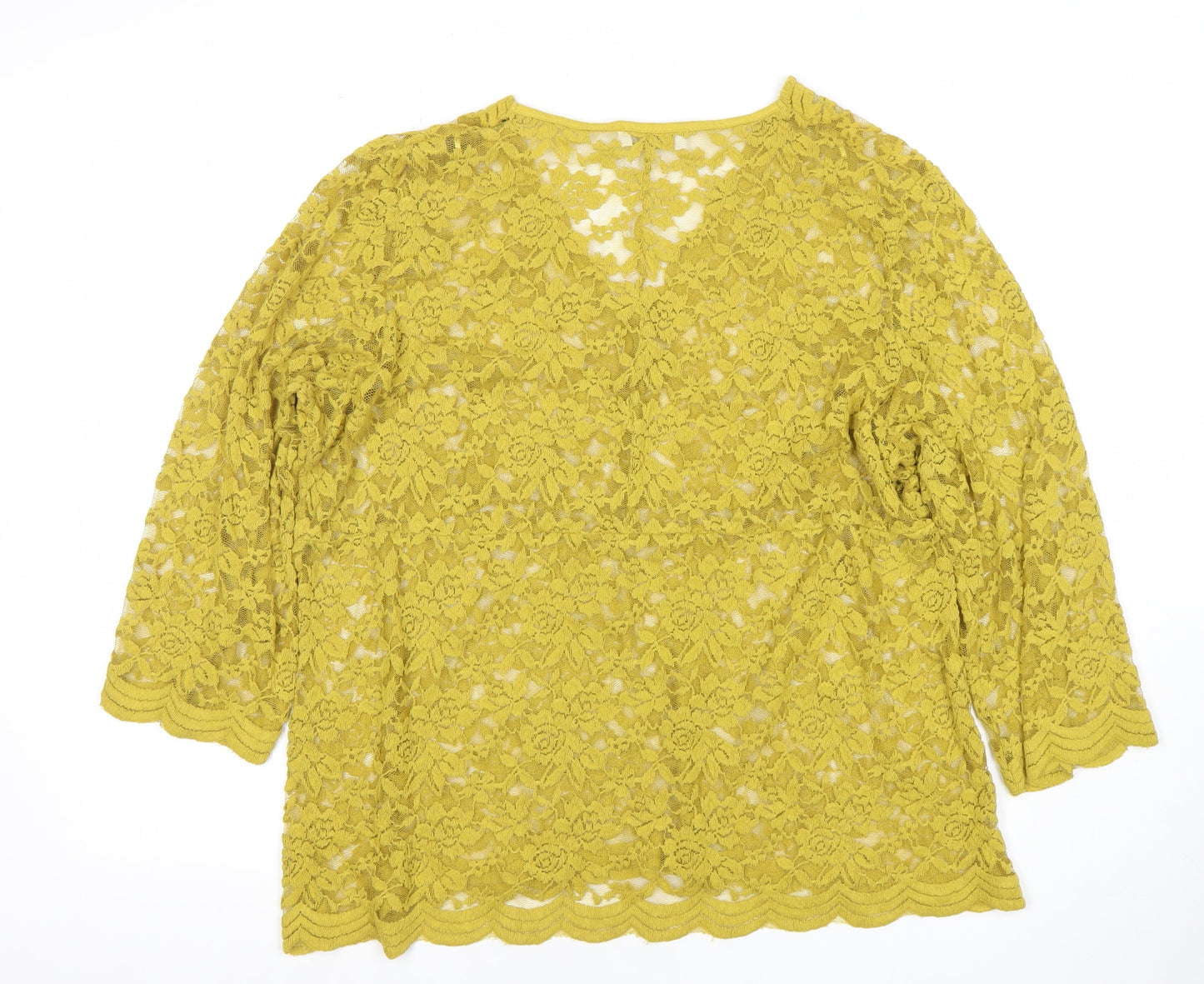 Gallery Womens Yellow Lace Tunic Blouse XL V-Neck 3/4 Sleeve