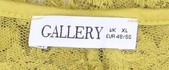 Gallery Womens Yellow Lace Tunic Blouse XL V-Neck 3/4 Sleeve