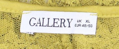 Gallery Womens Yellow Lace Tunic Blouse XL V-Neck 3/4 Sleeve